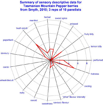Sensory descriptors for Mtn Pepper on a radar plot