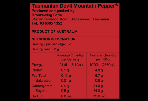 Nutrition panel Devil Mountain Pepper